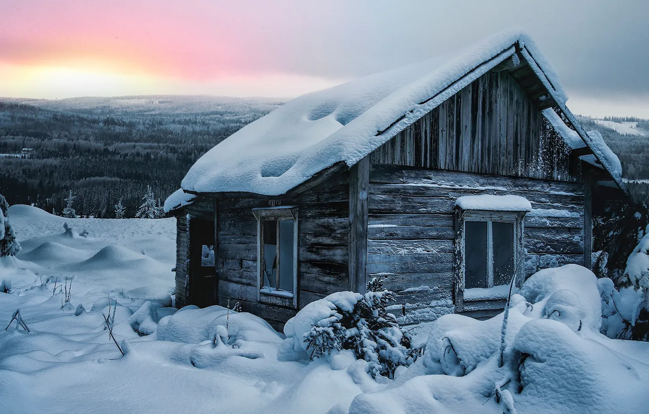 Photo wallpaper winter, snow, landscape, house, Finland
