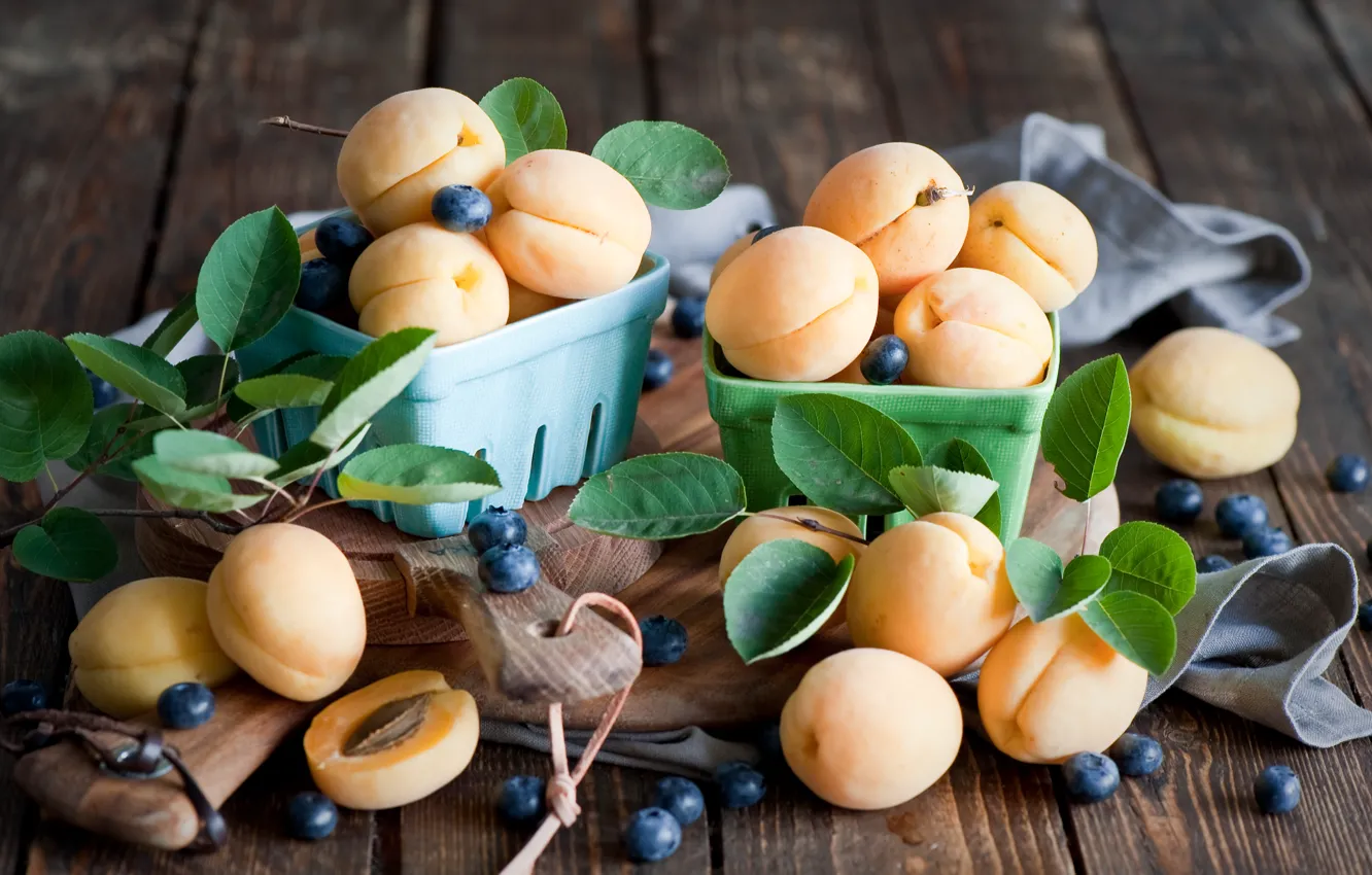 Photo wallpaper berries, fruit, apricots, blueberries