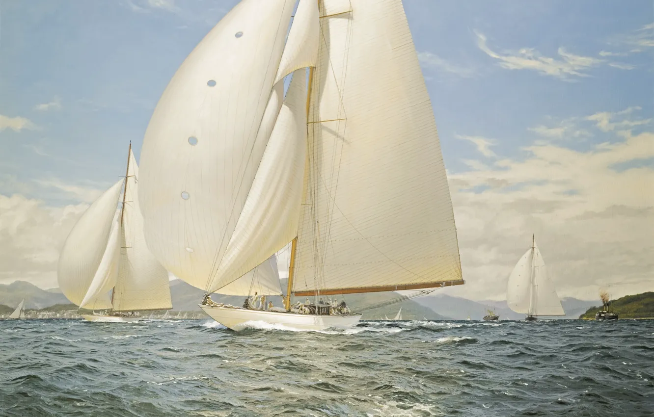 Photo wallpaper sea, white, sails, John Steven Dews