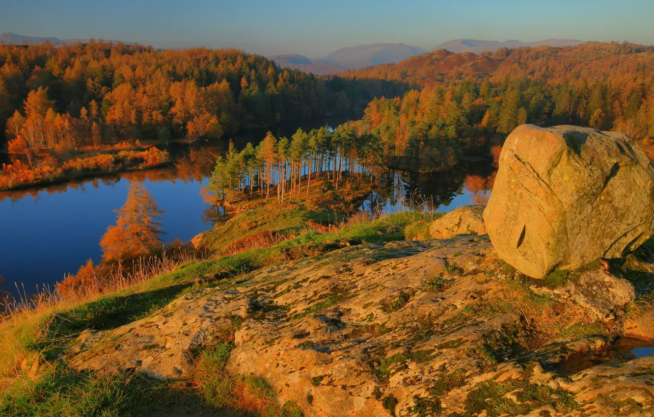 Photo wallpaper autumn, mountains, stones, slope, boulders, Golden autumn