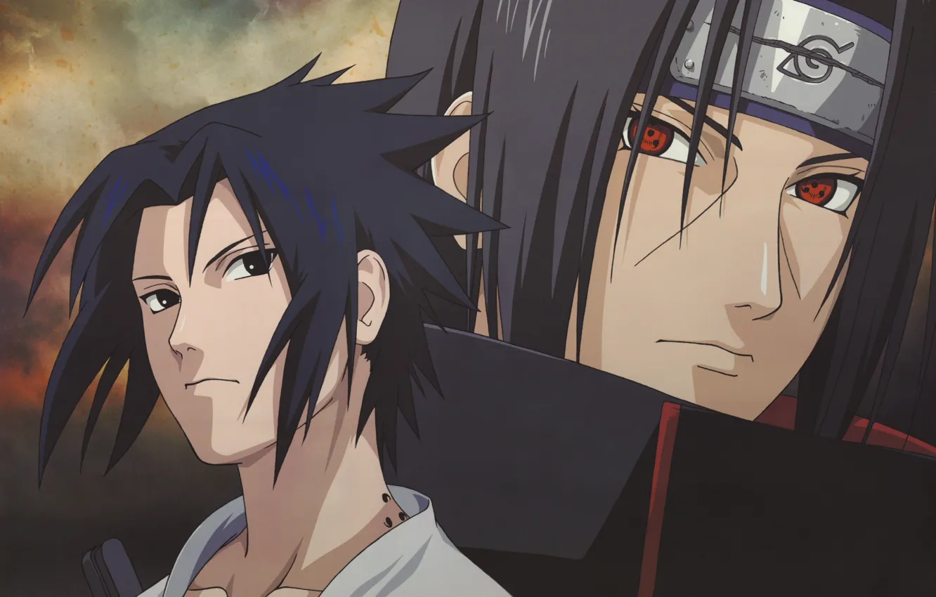 Photo wallpaper headband, brothers, Sasuke, Naruto, red eyes, sharingan, Uchiha Itachi