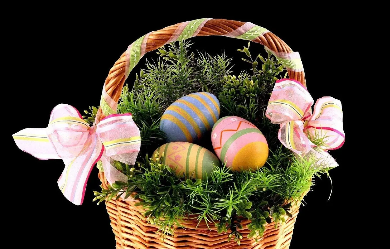 Photo wallpaper background, basket, black, eggs, Easter, bow, basket, THE RESURRECTION OF CHRIST