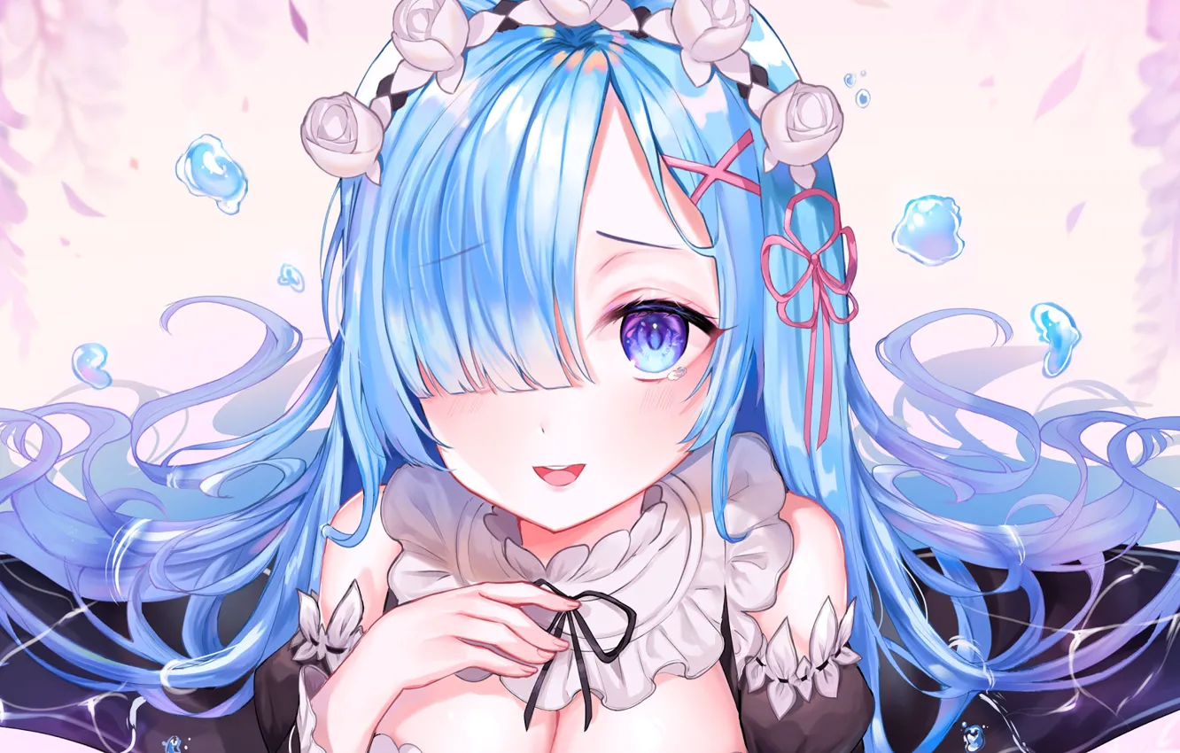 Photo wallpaper girl, smile, re zero kara hajime chip isek or seikatsu, From scratch, REM