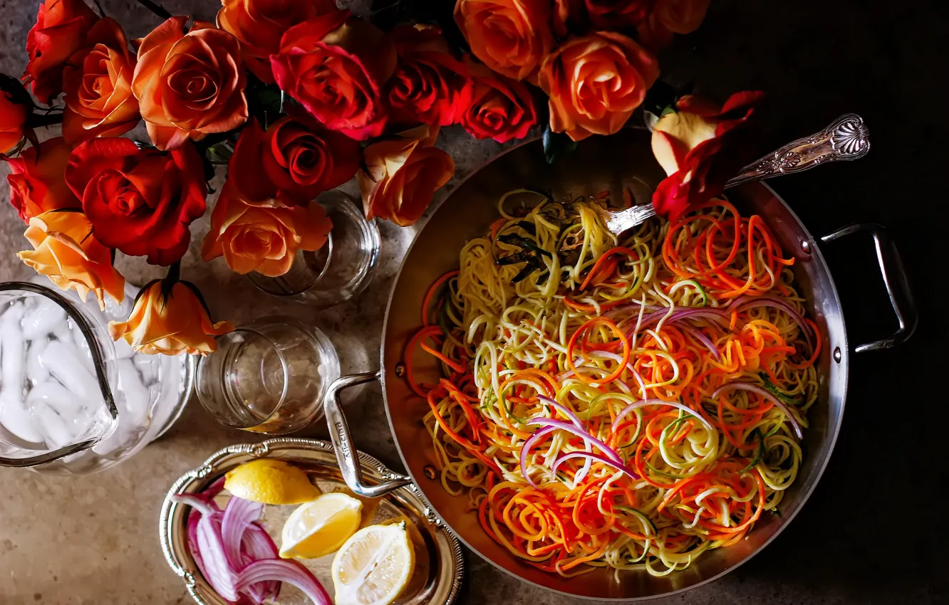 Photo wallpaper roses, bouquet, pepper, salad