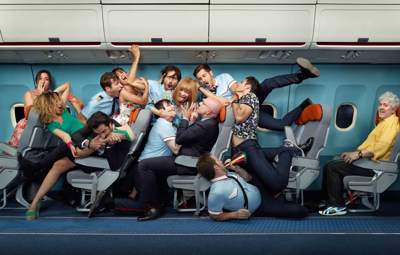 Photo wallpaper language, the plane, girls, surprise, bite, window, seat, guys