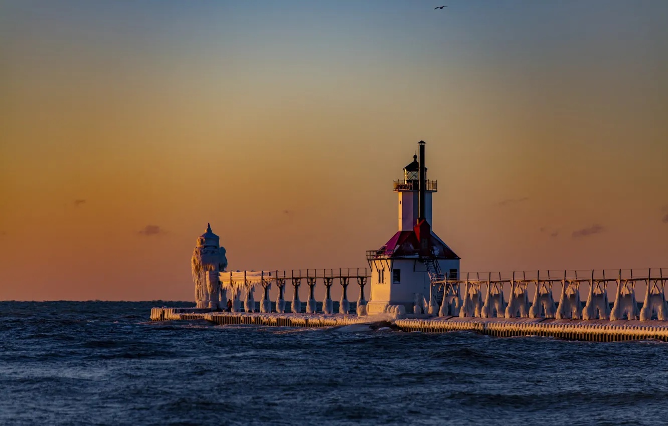 Photo wallpaper lake, lighthouse, Michigan, lighthouse, Michigan, St. Joseph