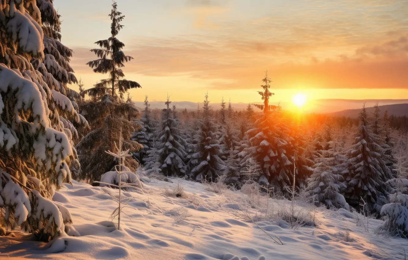 Photo wallpaper winter, forest, snow, trees, tree, forest, landscape, winter