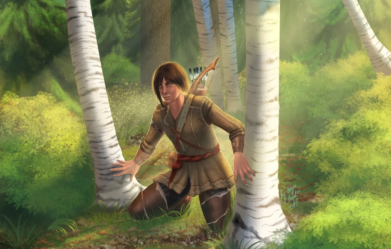 Photo wallpaper forest, trees, boy, assassins creed, birch, Radunhageydu, Connor, Connor