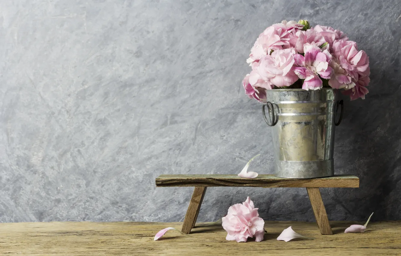 Photo wallpaper flowers, petals, pink, vintage, wood, pink, flowers, beautiful