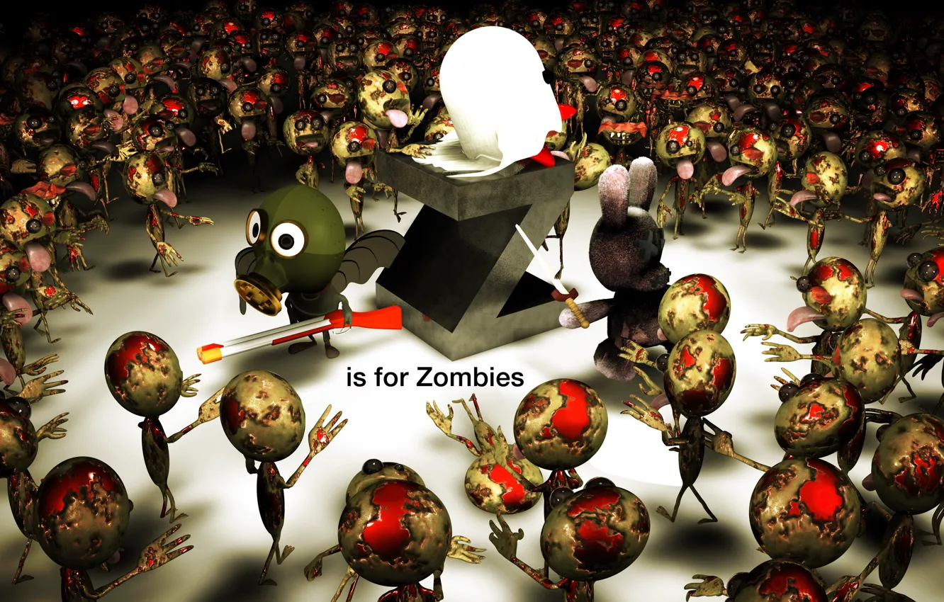 Photo wallpaper letters, hare, zombies, gas mask, the gun