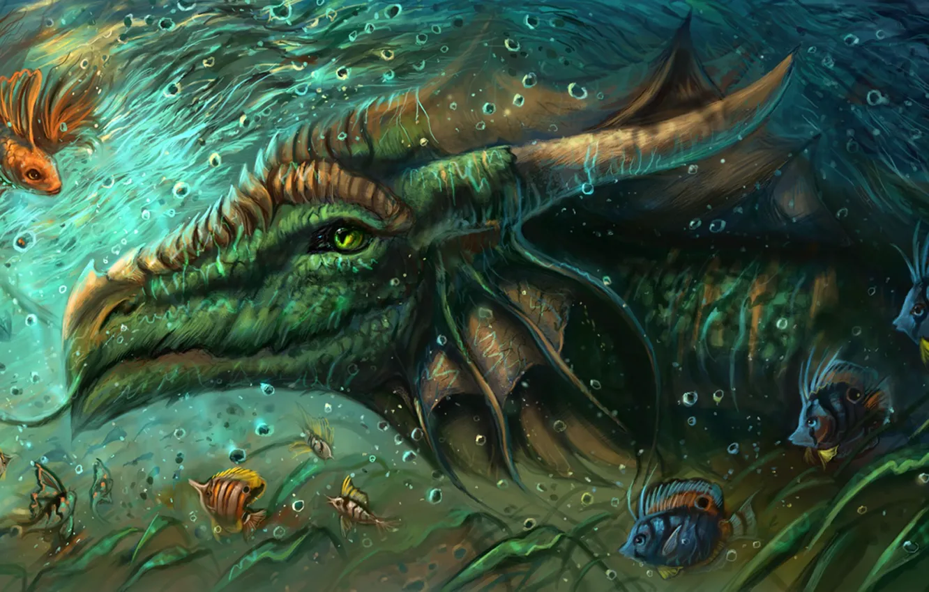 Photo wallpaper animals, fish, dragon, fantasy, underwater
