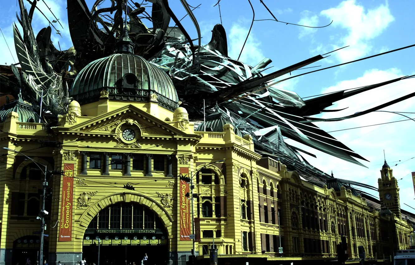 Photo wallpaper the city, fantasy, figure