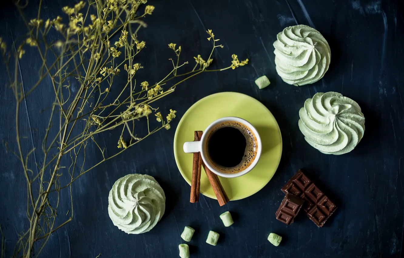 Photo wallpaper coffee, chocolate, cinnamon, marshmallows