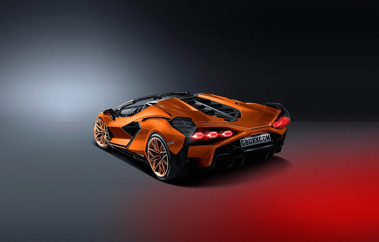Photo wallpaper Lamborghini, supercar, background, orange, desigh, Sian