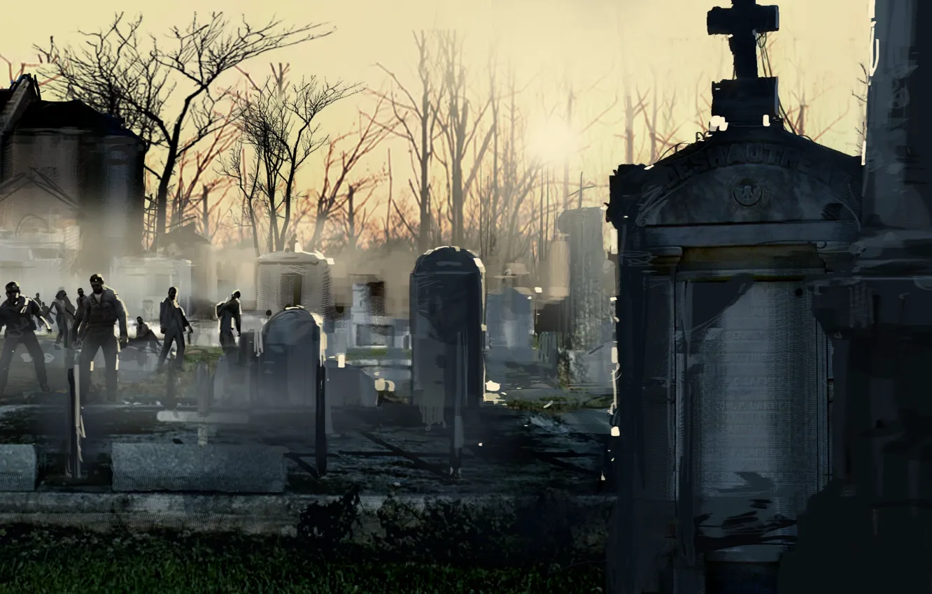 Photo wallpaper night, zombies, cemetery, left 4 dead 2
