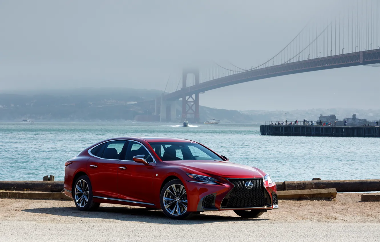 Photo wallpaper red, bridge, Lexus, LS 500, AWD SPORT
