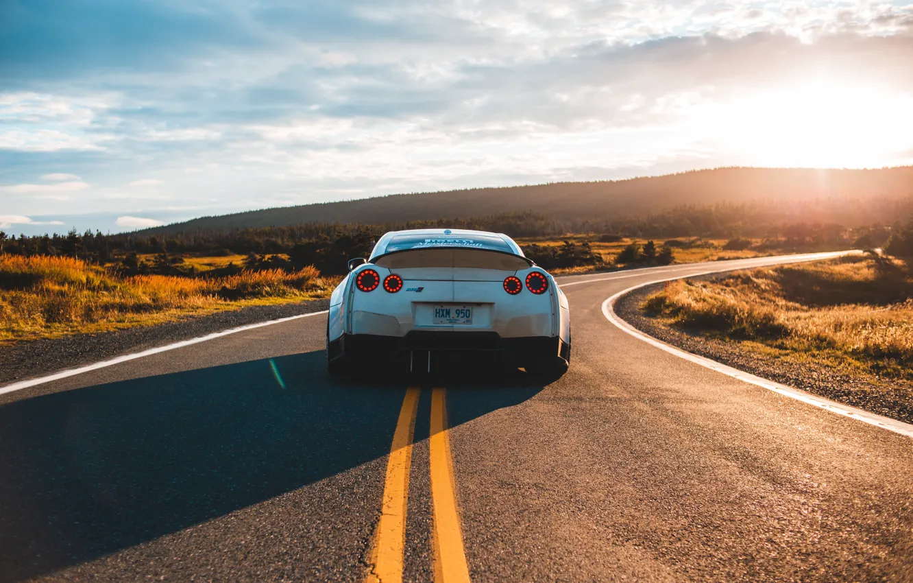 Photo wallpaper GTR, Nissan, Car, Landscape, Street, Tuning, Highway, Sunlight