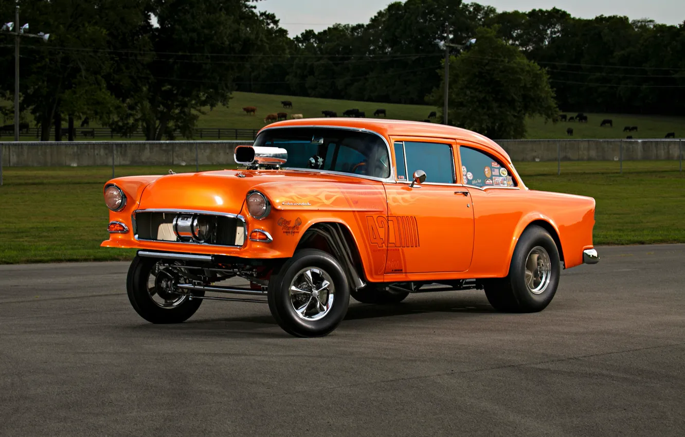 Photo wallpaper Orange, Car, Race, Chevy, Custom, Modifield