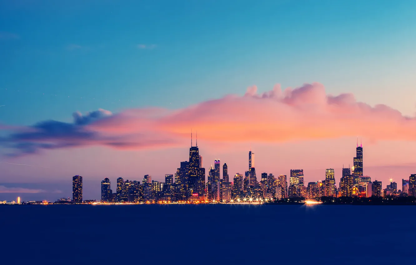 Photo wallpaper the sky, clouds, sunset, the evening, excerpt, Chicago, USA, Il