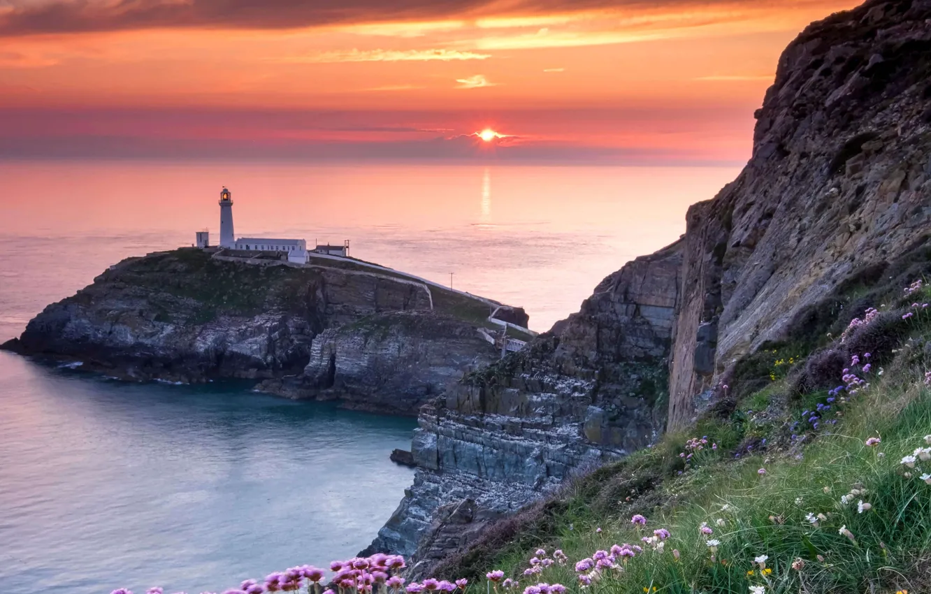 Photo wallpaper rocks, lighthouse, island, Wales, South Stack