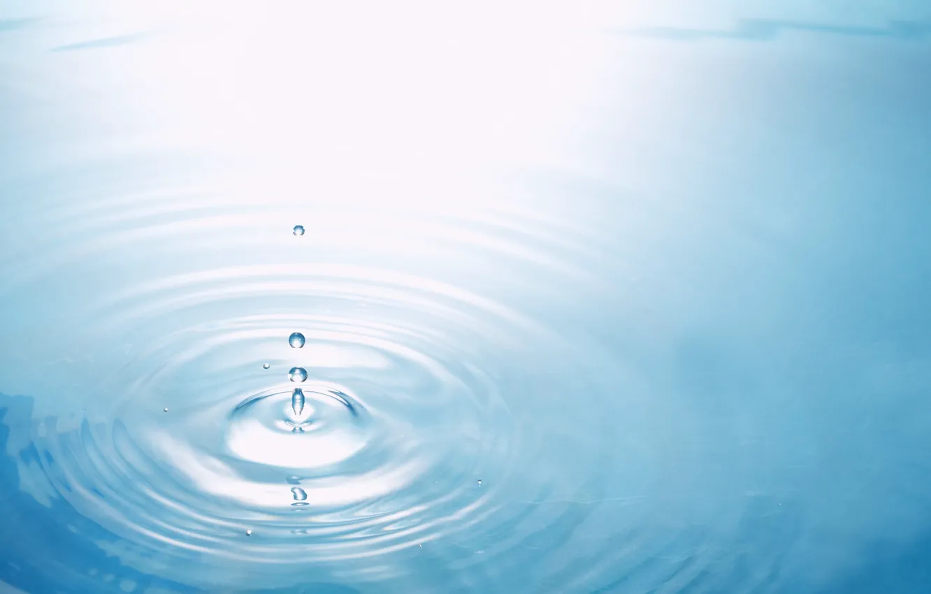 Photo wallpaper water, drops, circles, blue, splash, texture, blue background, circles on the water