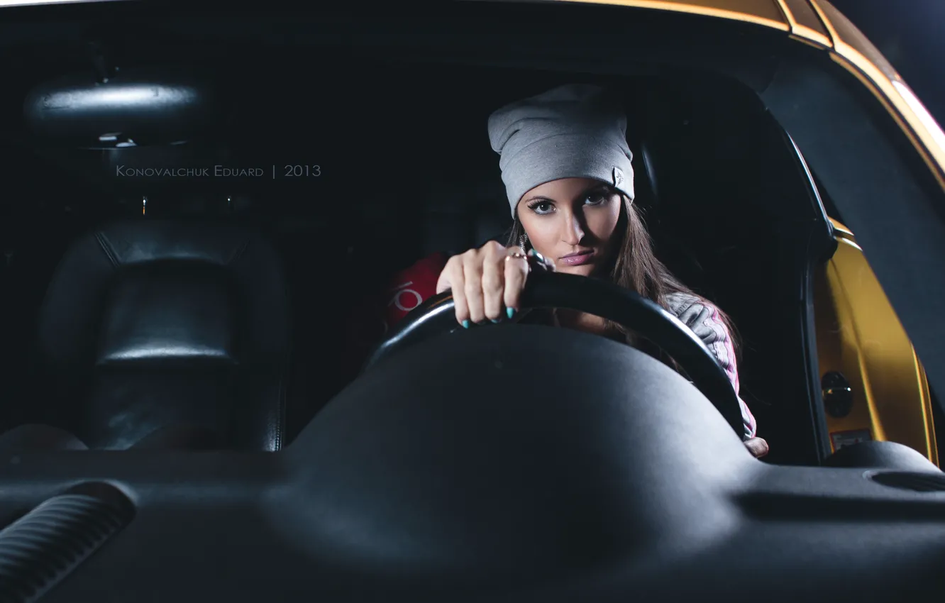 Photo wallpaper machine, girl, Audi, Audi, girl, yellow, Eduard, Edward