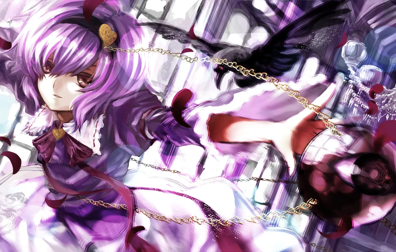 Photo wallpaper girl, bird, balls, art, chain, chandelier, touhou, Karl wolf