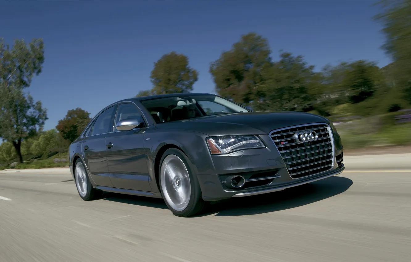 Photo wallpaper machine, grey, Audi, lights, dark, day, in motion, the front