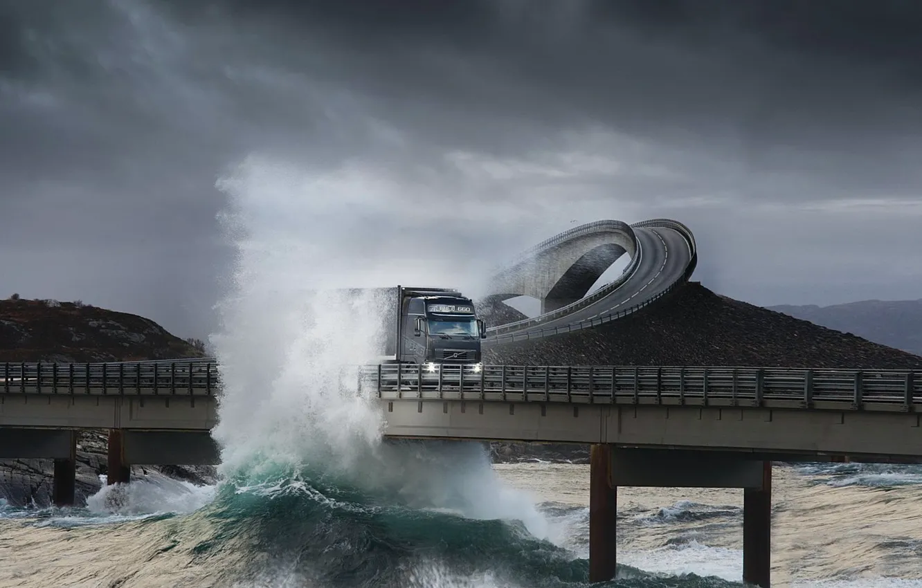 Photo wallpaper Overpass, Wave, Truck