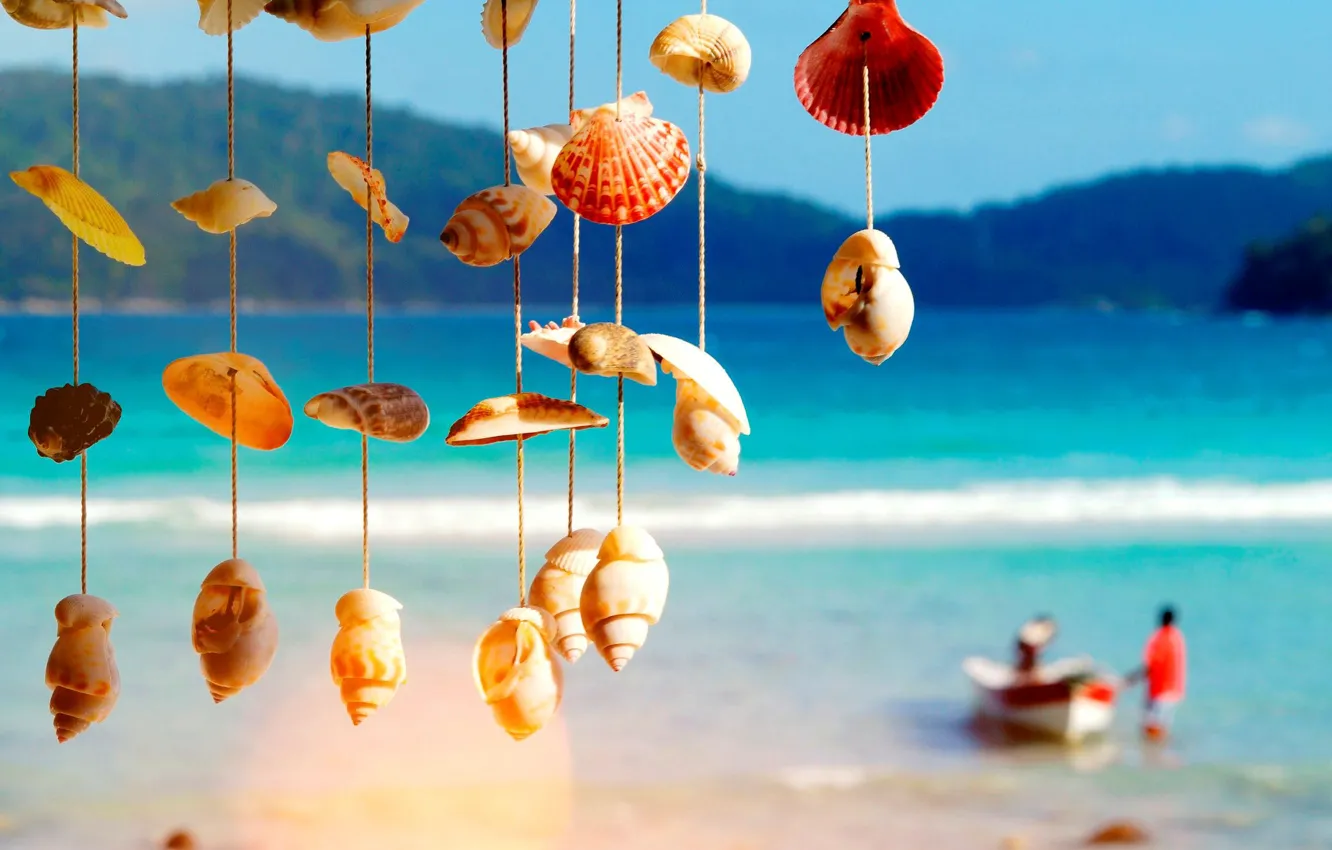 Photo wallpaper sea, boat, shell, blur