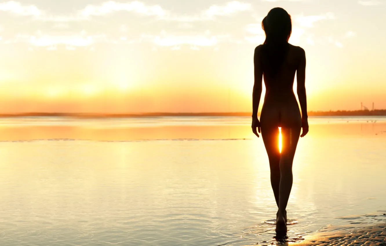 Photo wallpaper water, the sun, light, figure, silhouette