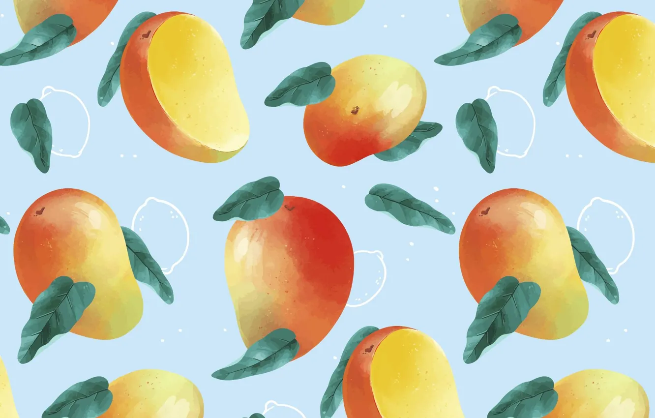 Photo wallpaper leaves, vector, texture, mango, blue background, repetition