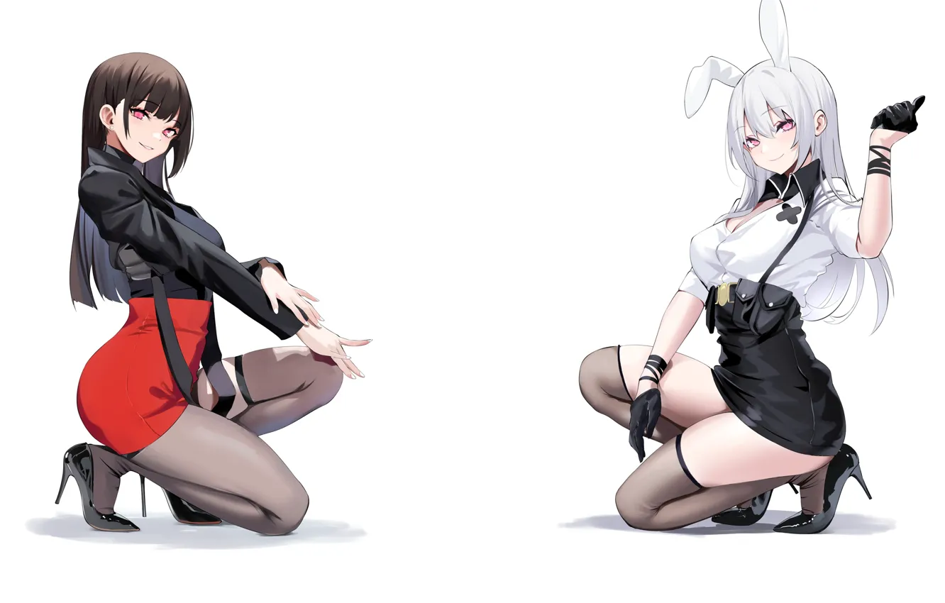 Photo wallpaper stockings, zettai ryouiki, pantyhose, anime girls, thighs, simple background, miniskirt, black legwear