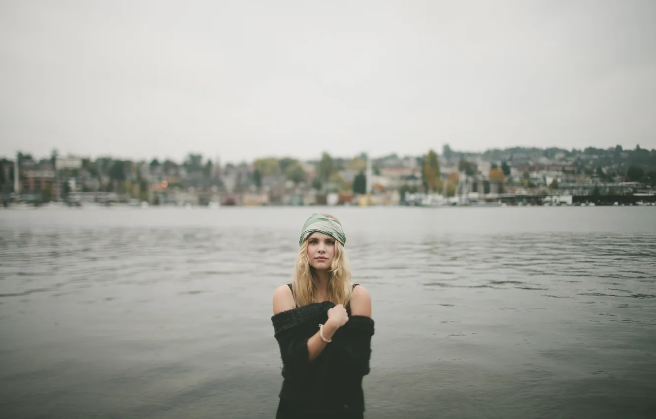 Photo wallpaper water, blonde, is, shawl