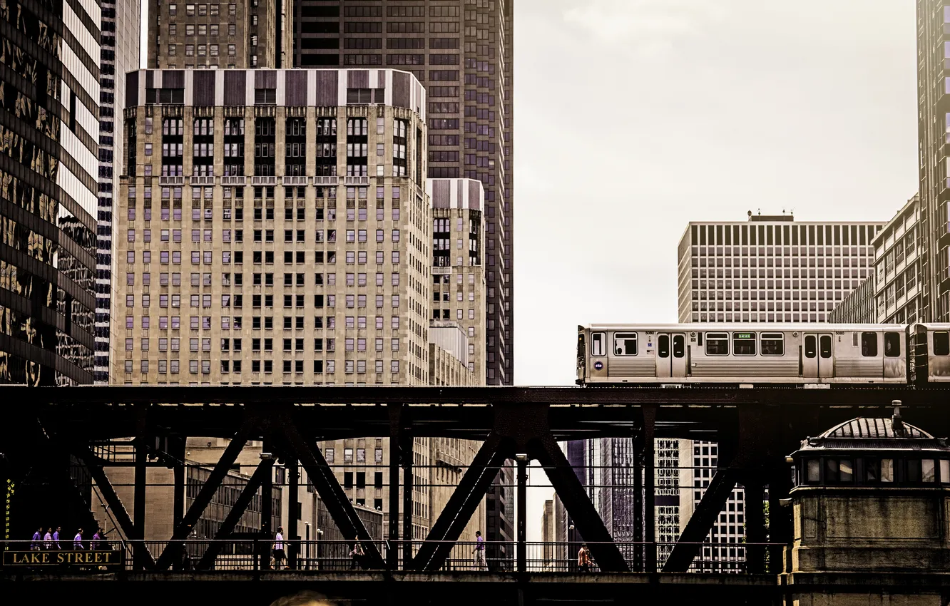 Photo wallpaper bridge, building, train, home, Chicago, USA, Chicago, illinois