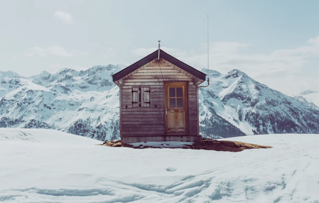 Photo wallpaper cabin, isolated, mountain refuge