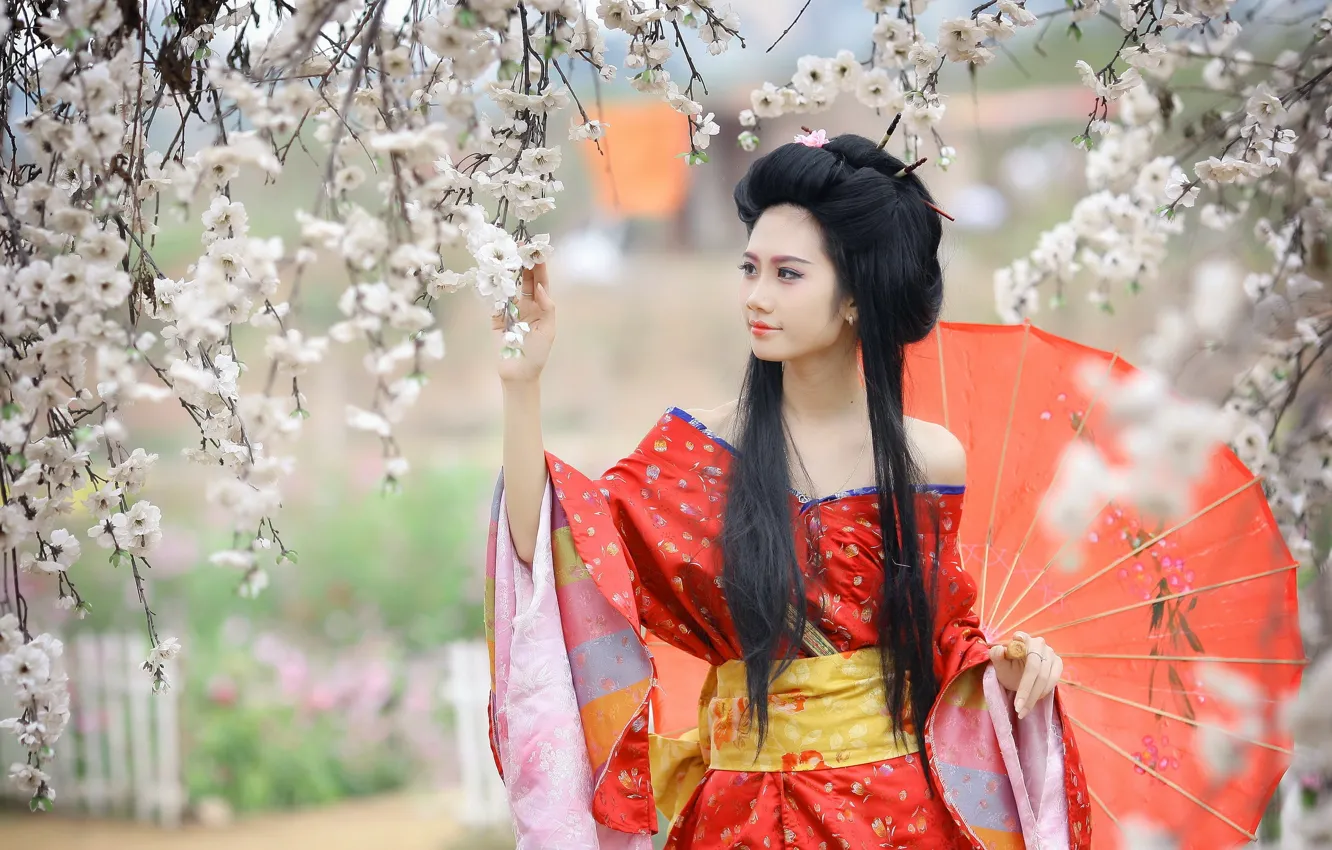 Photo wallpaper girl, spring, Asian