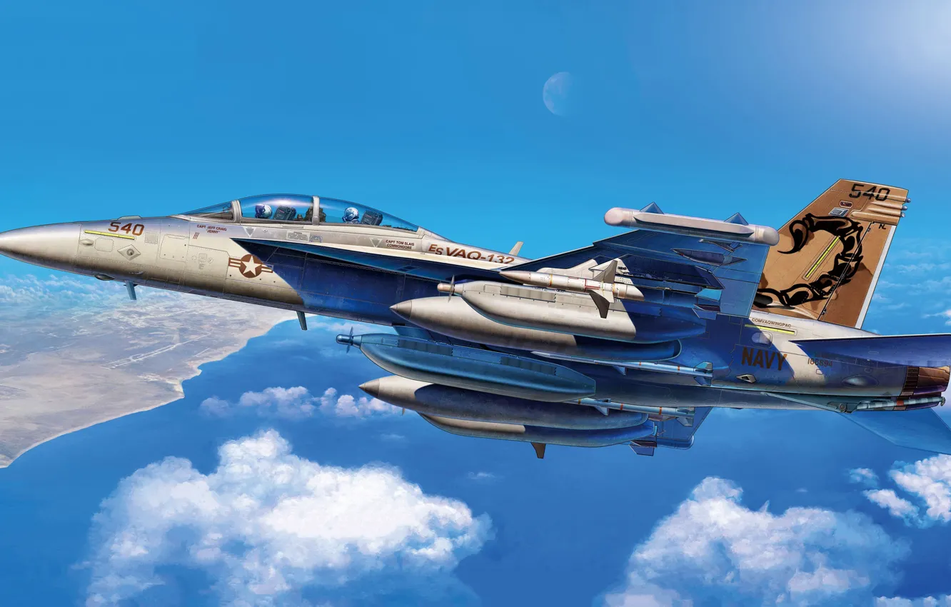 Photo wallpaper fighter, USA, deck, Michal Reinis, EW, US NAVY, Boeing EA-18 Growler, F/A-18E/F Super Hornet