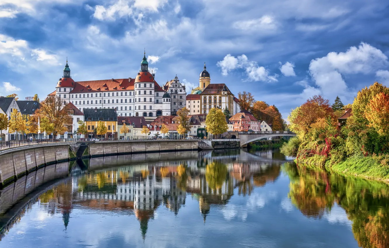 Photo wallpaper the city, reflection, river, building, home, Germany, Bayern, The Danube