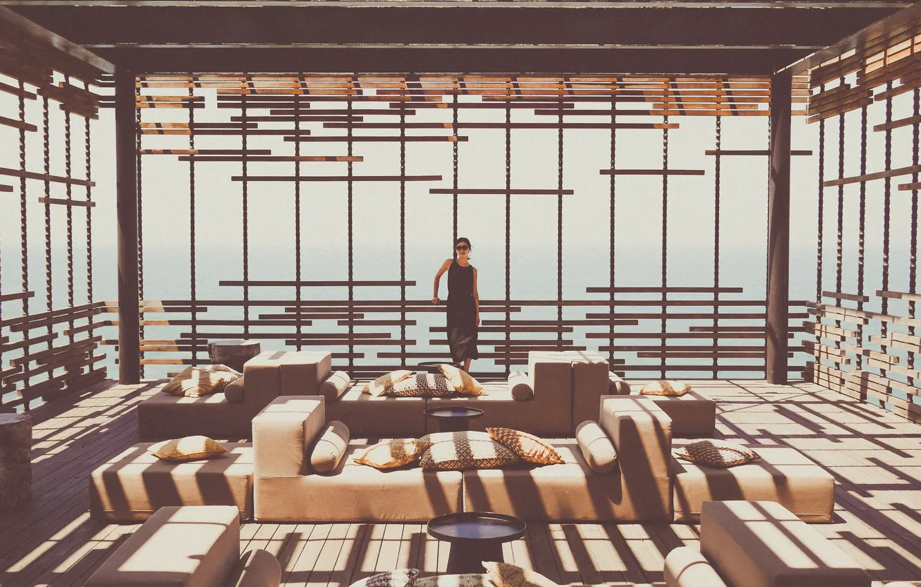 Photo wallpaper girl, seascape, living room