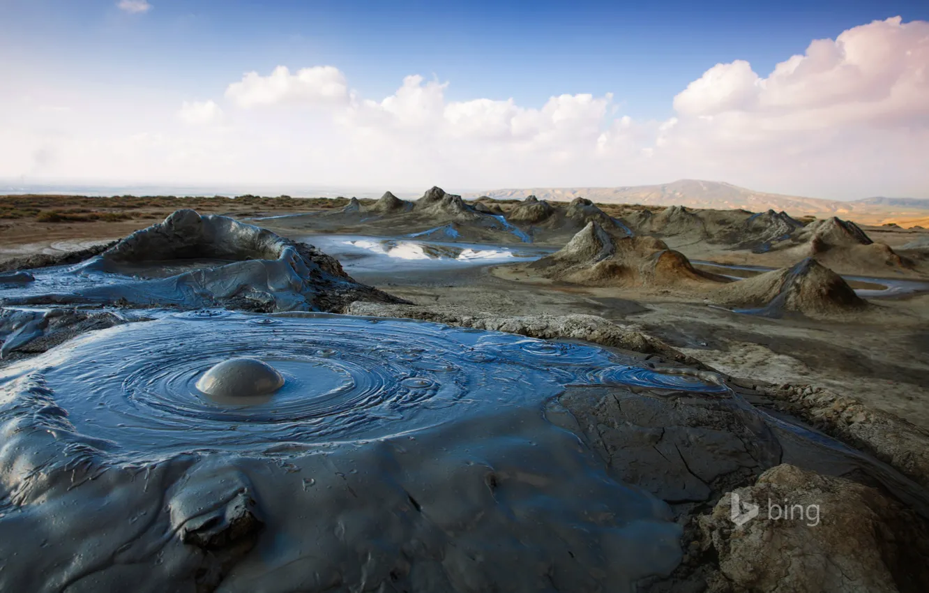 Photo wallpaper landscape, mountains, Azerbaijan, Gobustan, mud volcanoes