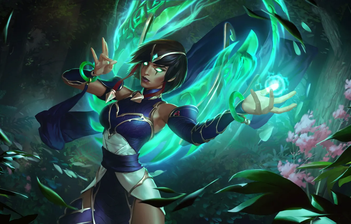 Photo wallpaper forest, girl, magic, jungle, Karma, Legends of Runeterra