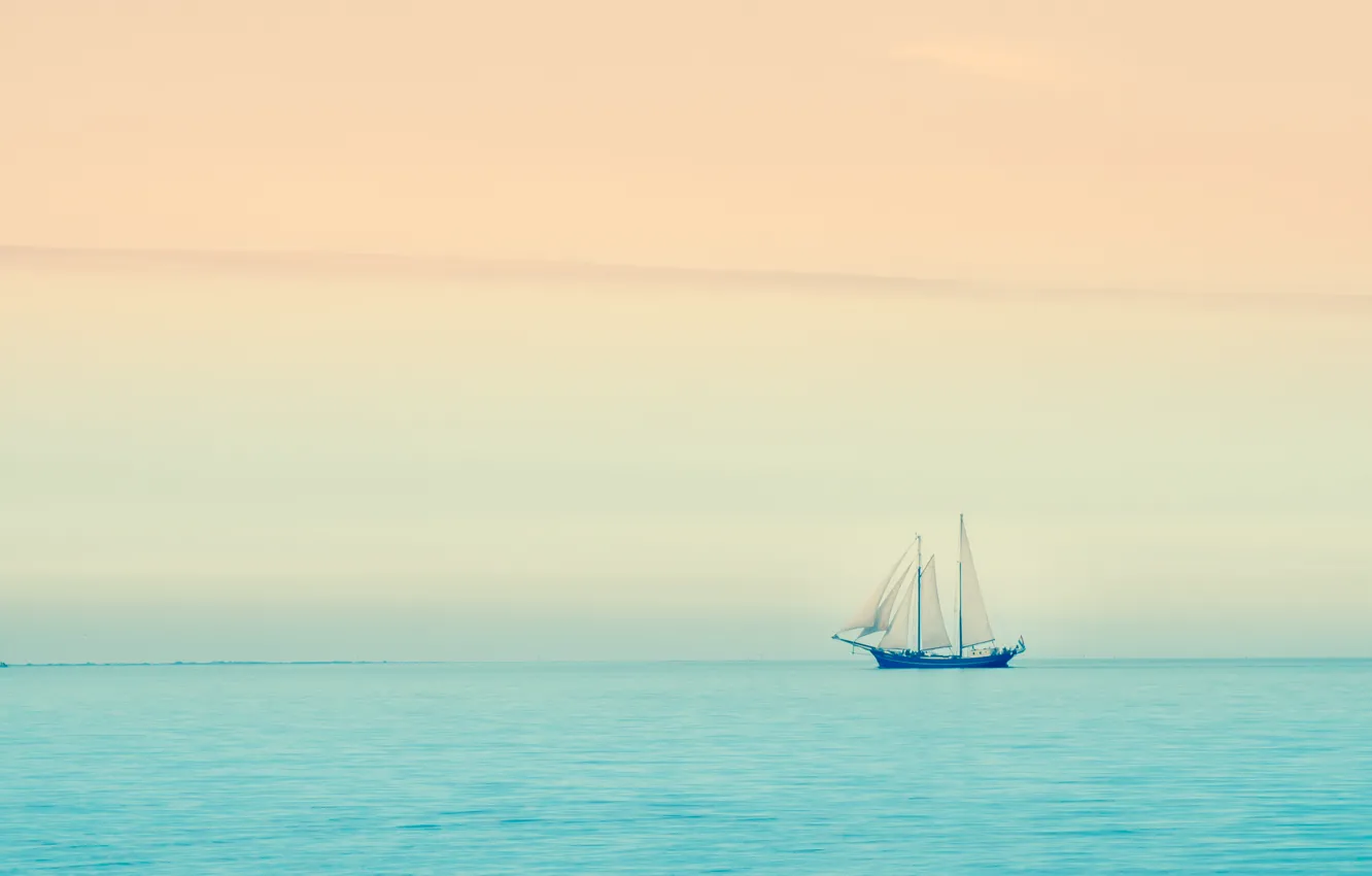 Photo wallpaper sea, sunset, boat