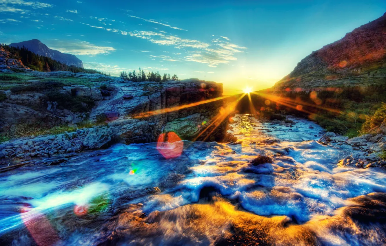 Photo wallpaper the sun, morning, River, 151