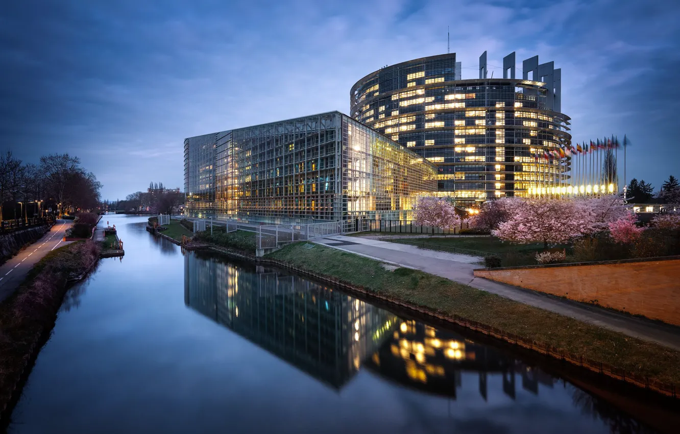 Photo wallpaper lights, France, the evening, Strasbourg