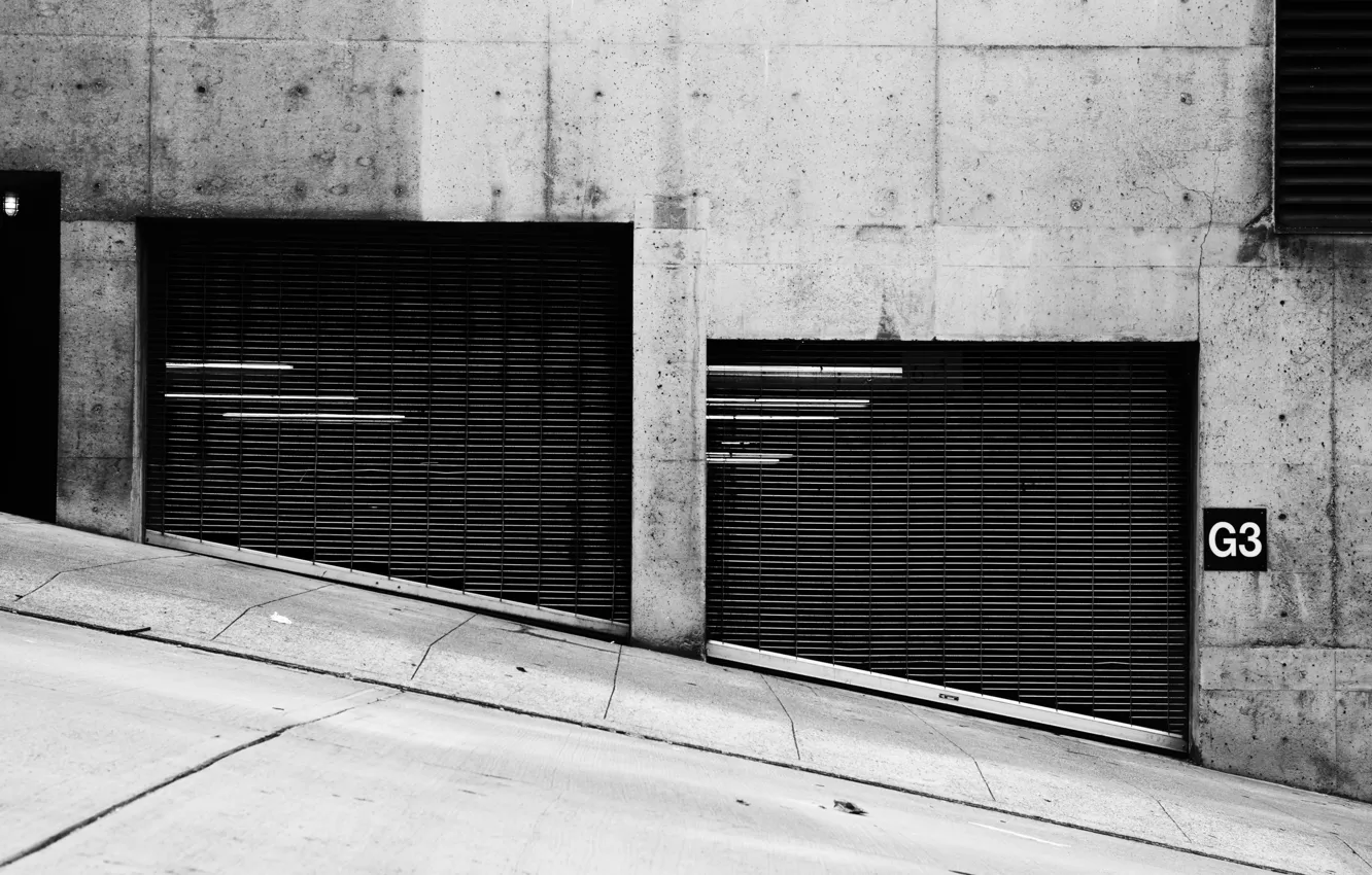 Photo wallpaper angle, street, slope, black and white, b/w, concrete, downslope, Tilt