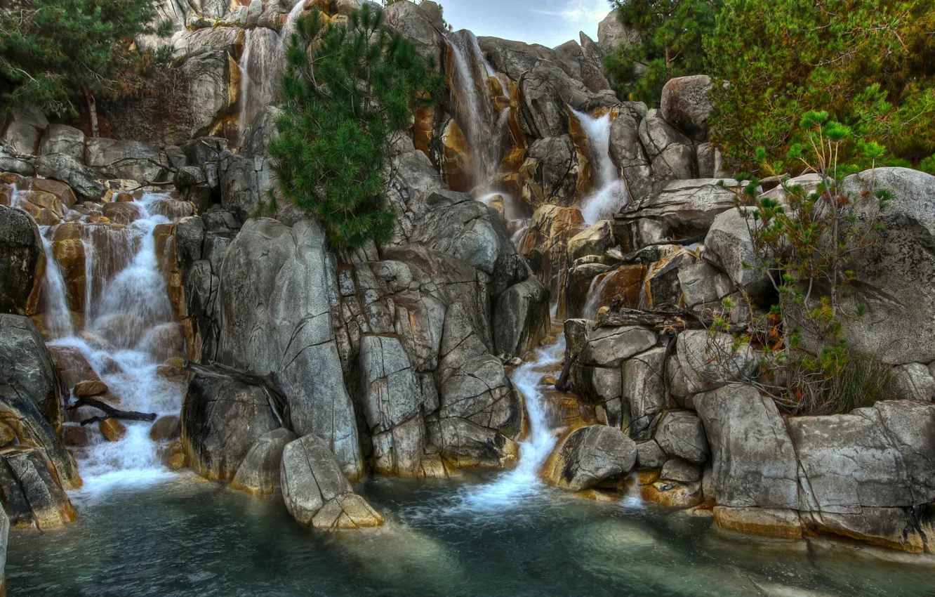 Photo wallpaper water, stones, rocks, waterfall
