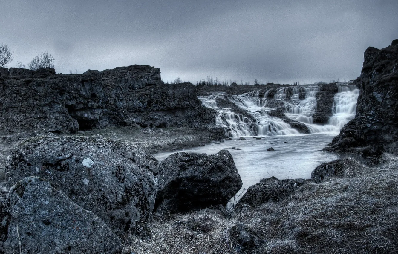 Photo wallpaper water, landscape, rocks, waterfall