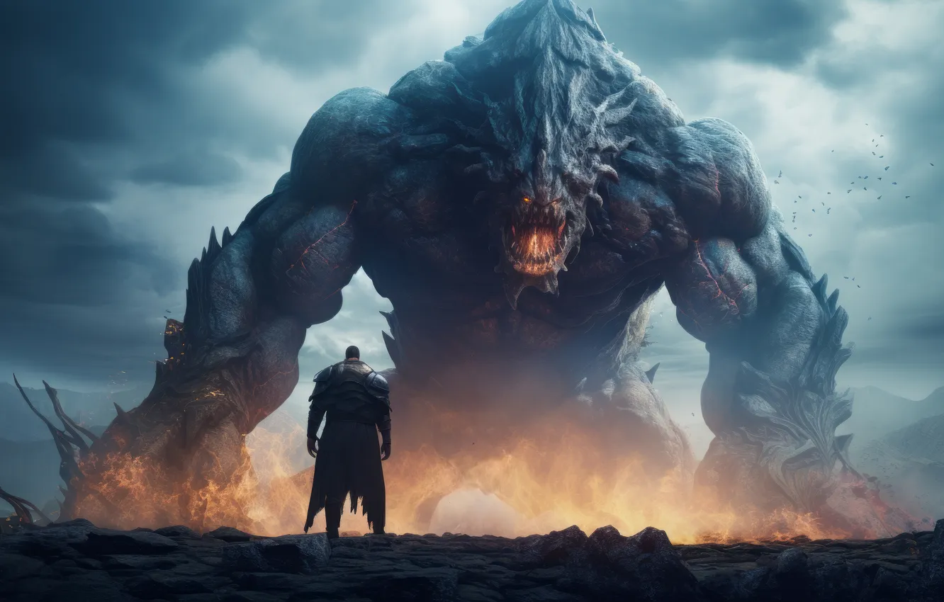 Photo wallpaper sky, clouds, digital art, creature, AI Art