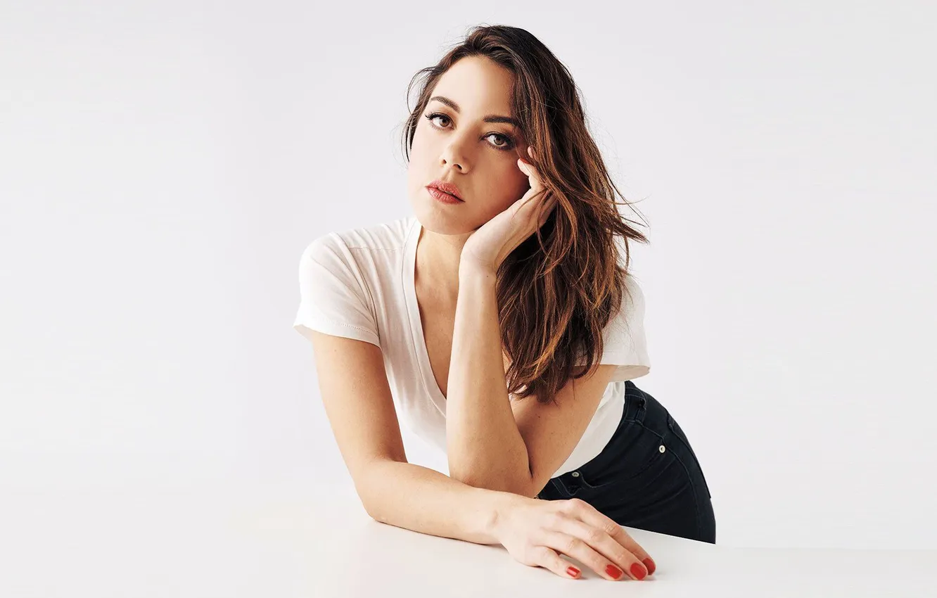 Photo wallpaper girl, collage, t-shirt, Aubrey Plaza